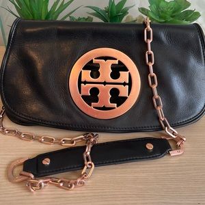 Tory Burch Reva Crossbody Clutch Black w/Brass Hardware